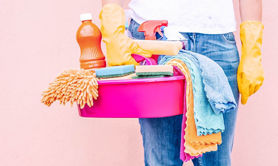 Cleaning Lady Or Housewife - Caucasian Woman Holding Basin With